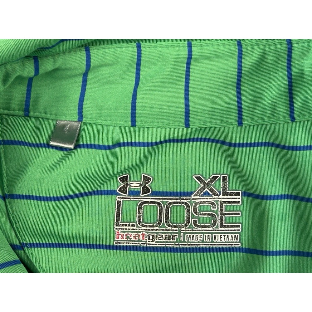 Under Armour Polo Shirt Men's XL Green Blue Striped HeatGear Loose Golf - Picture 8 of 14